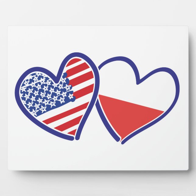 USA Poland Flag Hearts Plaque (Front)