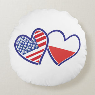USA Poland Flag Hearts Round Cushion