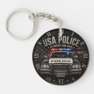 USA Police Classic Patrol Car Vintage Key Ring