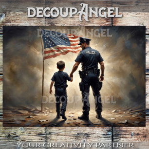 USA Police with Child -Decoupage- Tissue Paper
