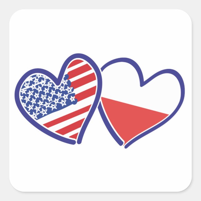 USA-POLISH-FLAG-HEARTS SQUARE STICKER (Front)