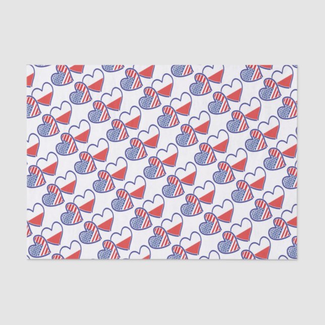 USA-POLISH-FLAG-HEARTS TISSUE PAPER (Front)