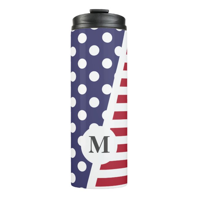 USA Polka Dots and Stripes: Monogram Thermal Tumbler (Front)