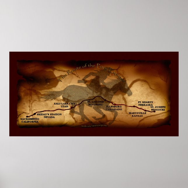 USA Pony Express Map Route Art Poster (Front)