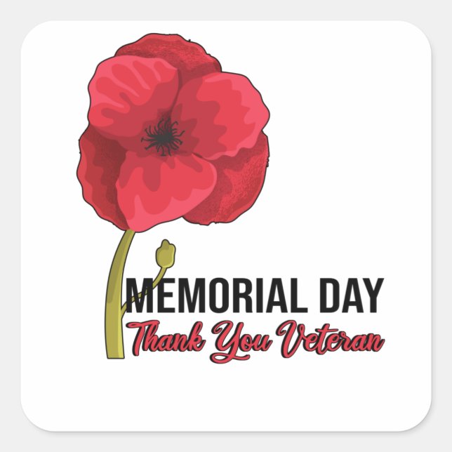 USA Poppy Poppy Memorial Day Veterans Day Pride Square Sticker (Front)