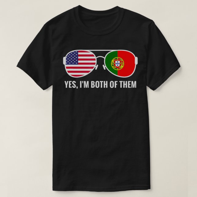 USA Portugal Flag Sunglasses Portuguese Americans  T-Shirt (Design Front)