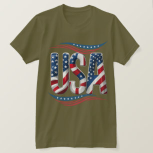USA Pride Bold Letter Art – Flag Inside Edition T-Shirt
