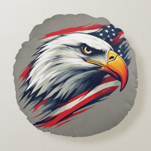 USA Pride Gift – Bald Eagle with American Flag Round Cushion