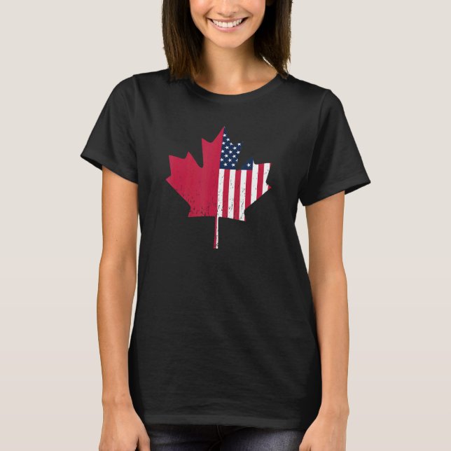 Usa Pride Us Flag Maple Leaf Canadian Flag Canada T-Shirt (Front)