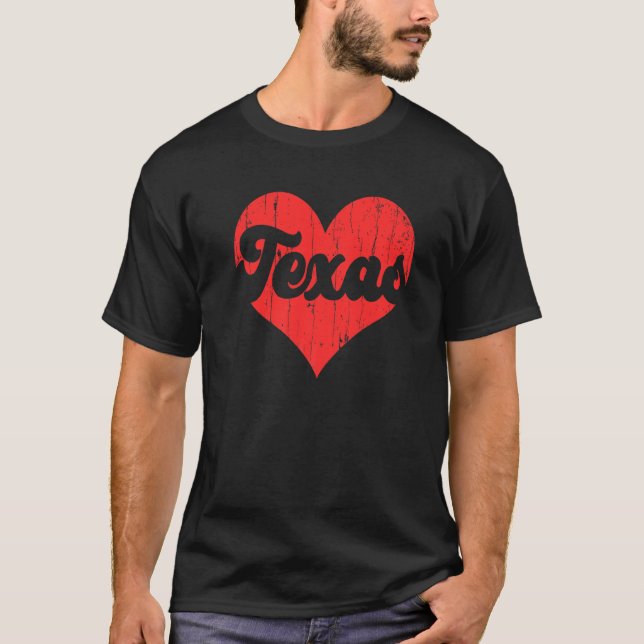 USA Proud America State Flag Heart Love Texas T-Shirt (Front)