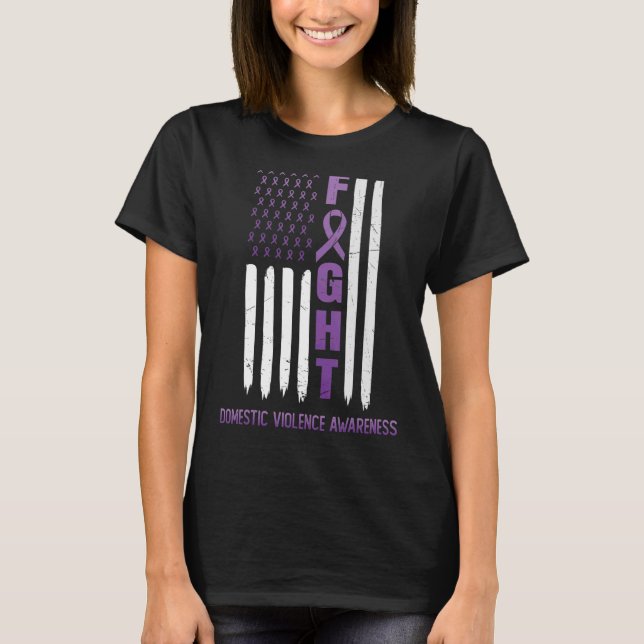 USA Purple Ribbon Flag October Domestic Violence A T-Shirt (Front)