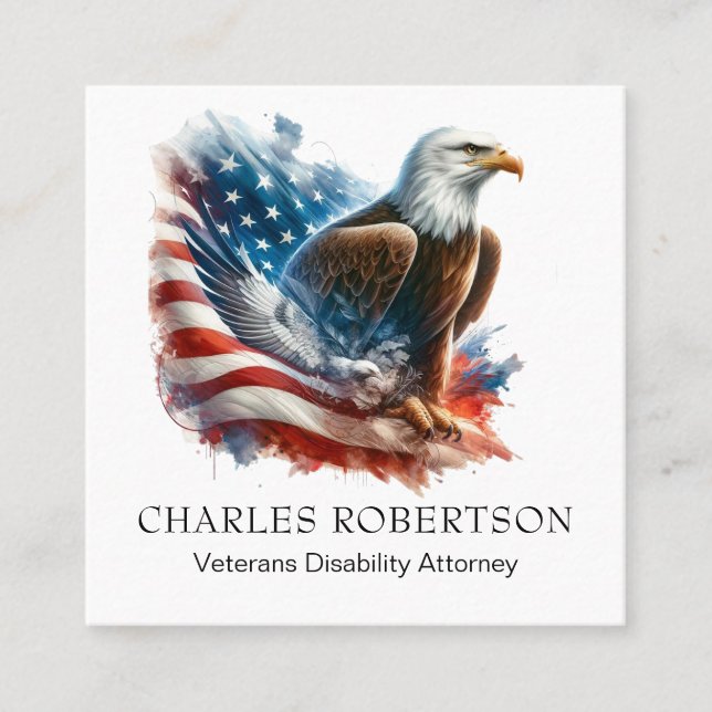 *~*  USA . QR AP16 American Flag Bald Eagle  Square Business Card (Front)