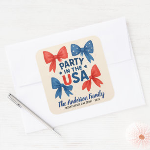 USA Red and Blue Bows Patriotic  Square Sticker