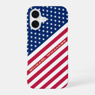 USA Red Blue White Stars Stripes Flag Monogrammed iPhone 16 Case