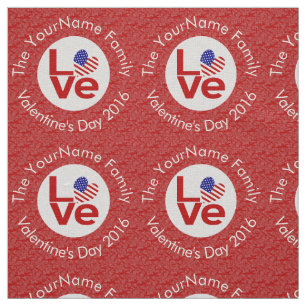 USA Red LOVE Heart Flag Personalised Text Fabric