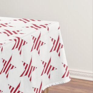 USA Red Striped Stars Pattern Patriotic Tablecloth