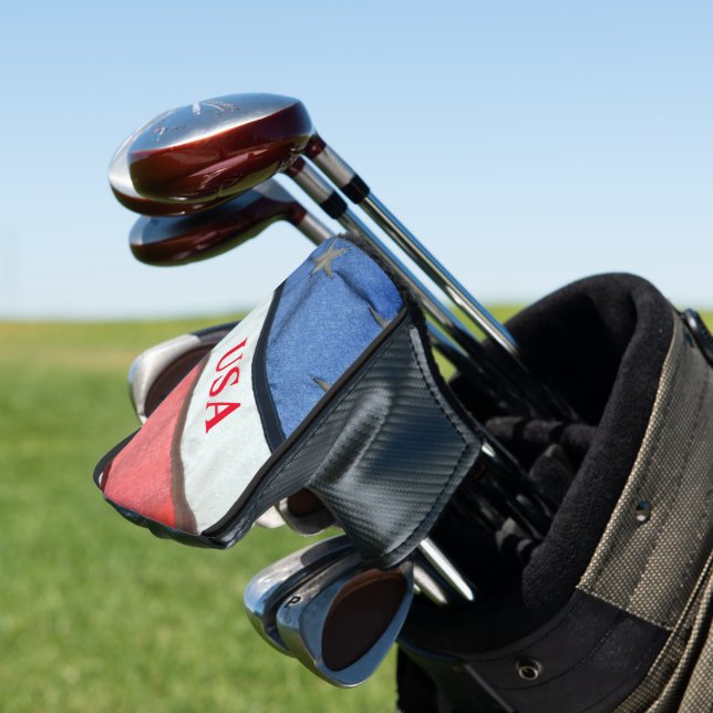 USA Red White and Blue American Flag Golf Head Cover (In Situ)