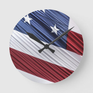 USA Red, White and Blue American Patriotic Flag Round Clock
