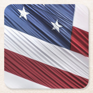 USA Red, White and Blue American Patriotic Flag Square Paper Coaster