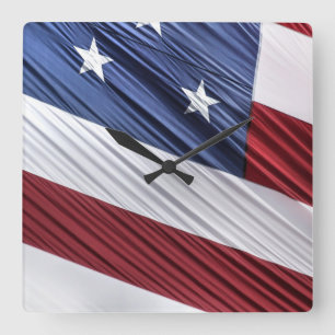 USA Red, White and Blue American Patriotic Flag Square Wall Clock