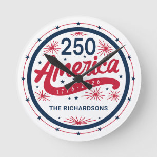 USA Red White and Blue America's 250th Anniversary Round Clock