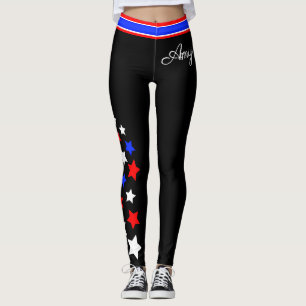 USA - Red White and Blue Stars (Your Name) Leggings