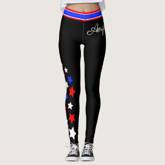 USA - Red White and Blue Stars (Your Name) Leggings