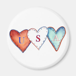 USA Red, White, & Blue America Hearts Magnet