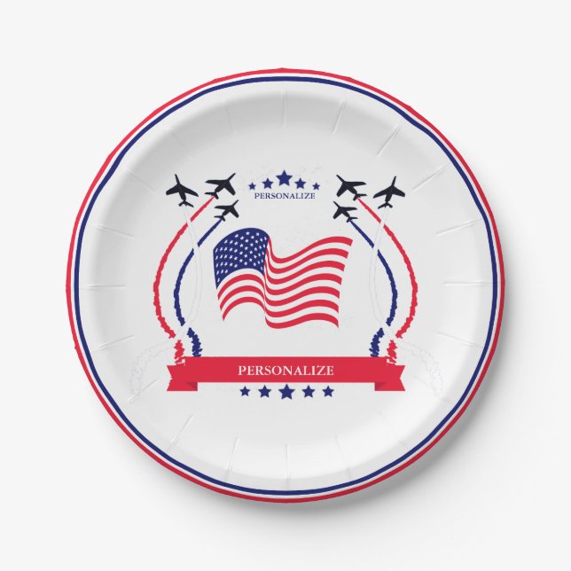 USA Red White & Blue Any Occasion Party Supplies Paper Plate (Front)