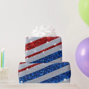 USA Red White Blue Glitter Flag Independence Day Wrapping Paper