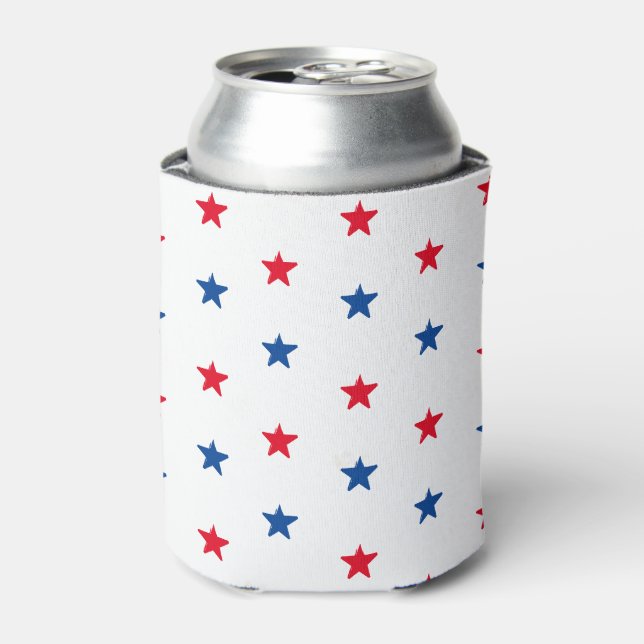 USA Red white blue patriotic stars pattern Can Cooler (Can Front)