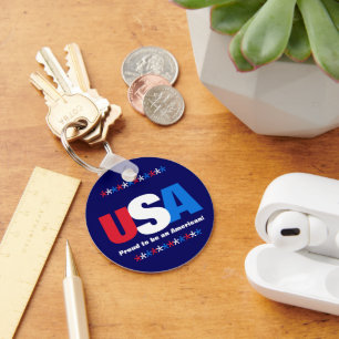 USA Red White Blue Proud to Be An American Key Ring