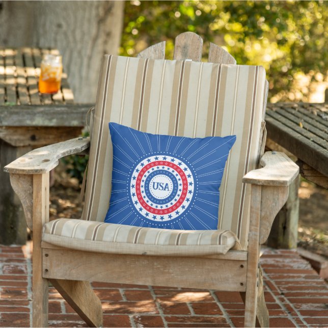 USA Red, White, Blue Stars Initials or Monogram Cushion (Chair)
