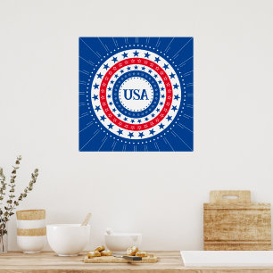 USA Red, White, Blue Stars Initials or Monogram Poster