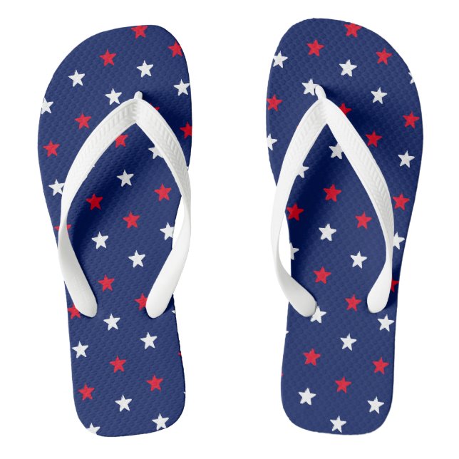 USA Red white navy blue patriotic stars pattern Flip Flops (Footbed)