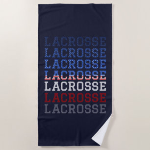 USA Repeating Text - Lacrosse USA American Flag Beach Towel