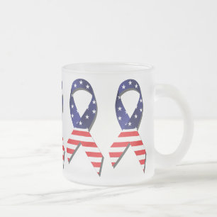 USA Ribbon Frosted Glass Coffee Mug