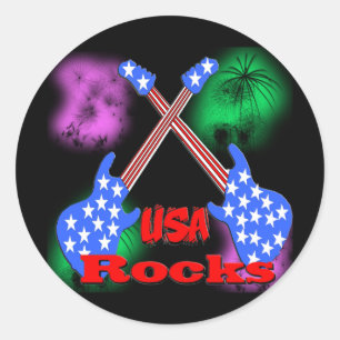 USA Rocks 4th Classic Round Sticker