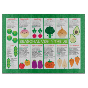 USA Seasonal Vegetables Chart Cutting Board