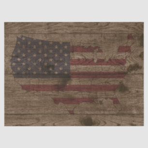 USA Shape American Flag Over Rustic Wood Patriotic Tissue Paper