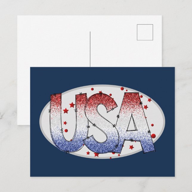USA Shimmer and Stars Word Art Postcard (Front/Back)
