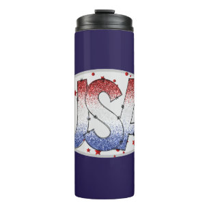 USA Shimmer and Stars Word Art Thermal Tumbler