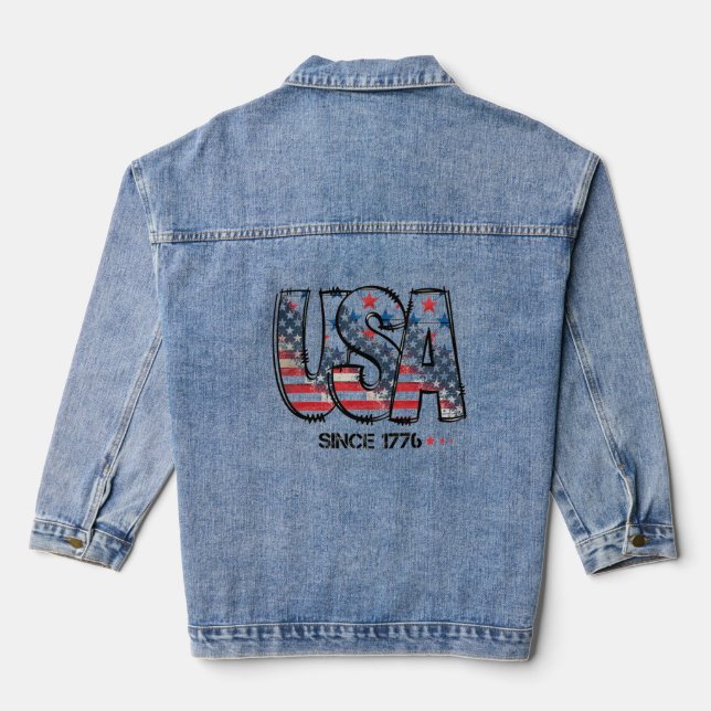 USA Since 1776 Distressed Flag Design Denim Jacket (Back)