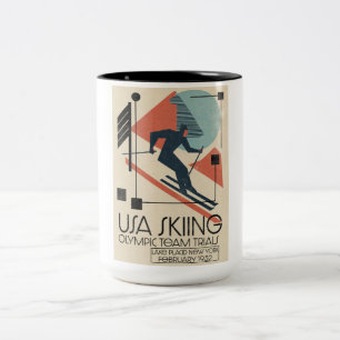 USA ski poster Two-Tone Coffee Mug