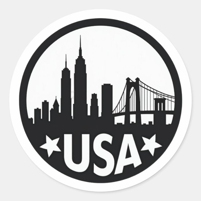 USA Skyline Silhouette Classic Round Sticker (Front)