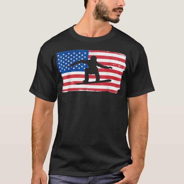 USA Snowboarding Patriotic American Flag Snowboard T-Shirt (Front)