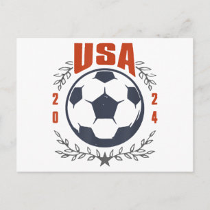 USA Soccer Ball 2024 Stars & Laurel Wreath Vintage Holiday Postcard