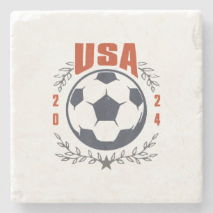 USA Soccer Ball 2024 Stars & Laurel Wreath Vintage Stone Coaster