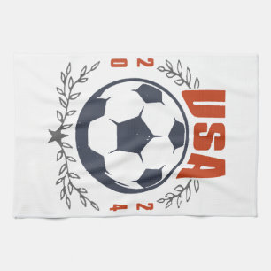 USA Soccer Ball 2024 Stars & Laurel Wreath Vintage Tea Towel