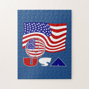 USA Soccer Ball and Flag Jigsaw Puzzle